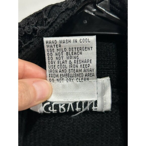 Black Open Front Cardigan Sweater Decorative Buttons Lace Trim Cervelle Sz Mediu - Picture 6 of 9